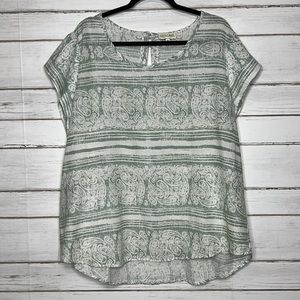Lucy & Laurel Linen Sage Green White Paisley Stripes